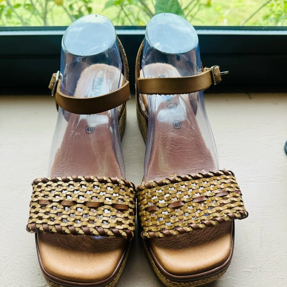 Payma Tan Woven Wedge Sandals Size Europe40/US 9-9.5